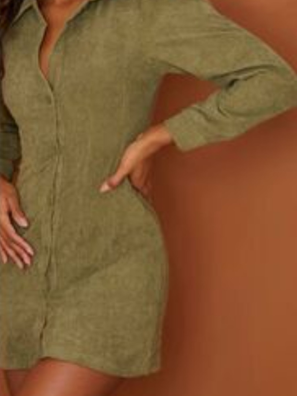 PrettyLittleThing Olive Green Corduroy Button-Front Mini Dress